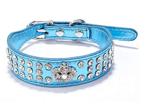 Rhinestone Dog Collar Crown Rhinestone Diamante Jewelry Crystal PU Leather Pet Dog Cat Puppy Collar(Hot Pink,M 26-32cm)