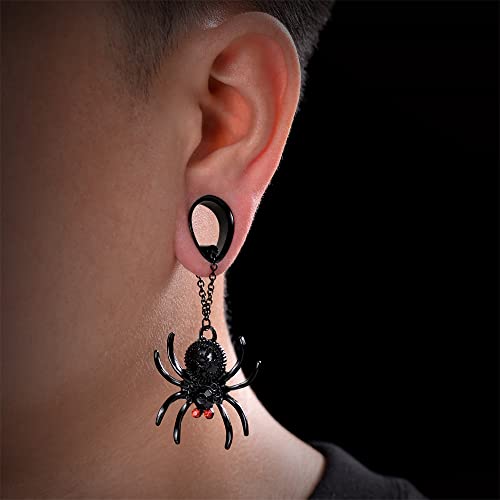 2PCS Stainless Steel Ear Gauges Tunnels Hollow Spider Bee Bat Chain Screw Fit For Men Women 6mm-25mm