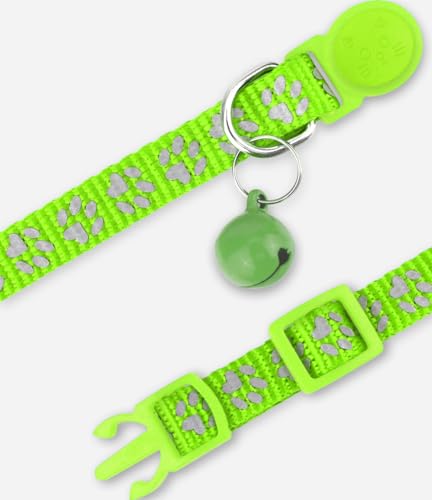 Taglory Reflective Cat Collars Breakaway with Bell, 2-Pack Girl Boy Pet Kitten Collar Adjustable 7.5-12.5 Inch, Green