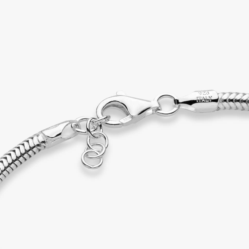 Miabella Solid 925 Sterling Silver Italian 3mm Snake Chain Bracelet for Women Men Teen Girls, Charm Bracelet, Made in Italy