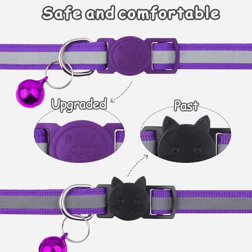 Taglory Reflective Cat Collars Breakaway with Bell, 2-Pack Girl Boy Pet Kitten Collar Adjustable 7.5-12.5 Inch, Green