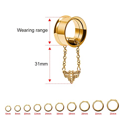 2PCS Stainless Steel Ear Gauges Tunnels Hollow Spider Bee Bat Chain Screw Fit For Men Women 6mm-25mm