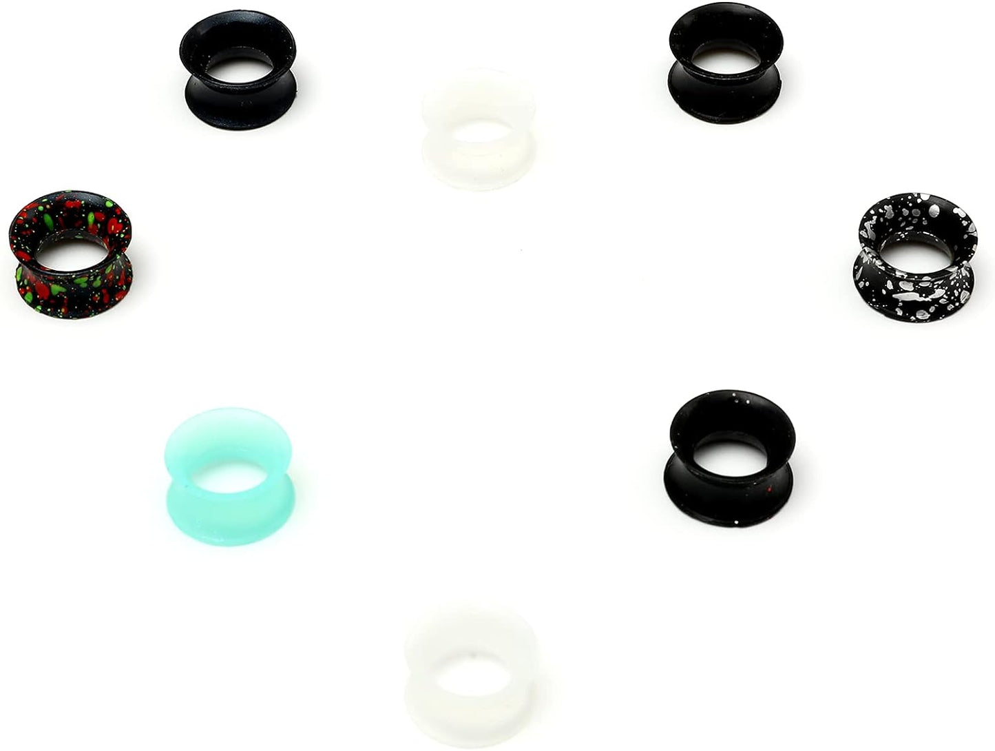 WBRWP 48/32/24/22/20/16/12pcs Ear Tunnels and Plugs - Double Flared Hollow Hard/Soft Silicone Ear Gauges - Ear Expander Stretcher Body Piercing Jewelry 8g-1"