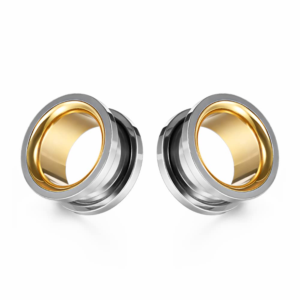 2PCS Stainless Steel Screw Ear Gauges Tunnels Hollow Double Flare Black Gold For Man For Woman Body Piercing Jewelry 6mm-30mm Stretcher