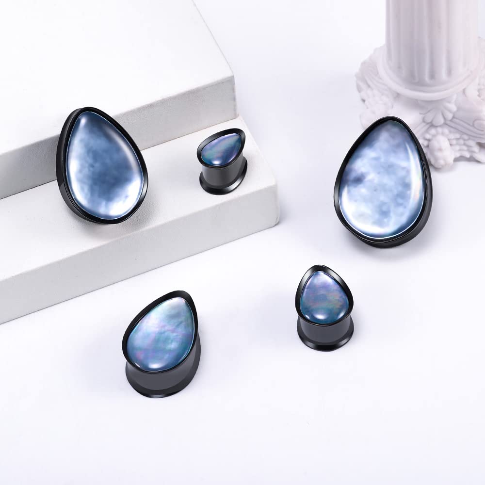 2PCS 8mm-25mm Pearl Shell Ear Gauges Saddle Tunnels 316L Stainless Steel Teardrop Heart Shape Double Flared Plugs Expander Stretcher Piercing