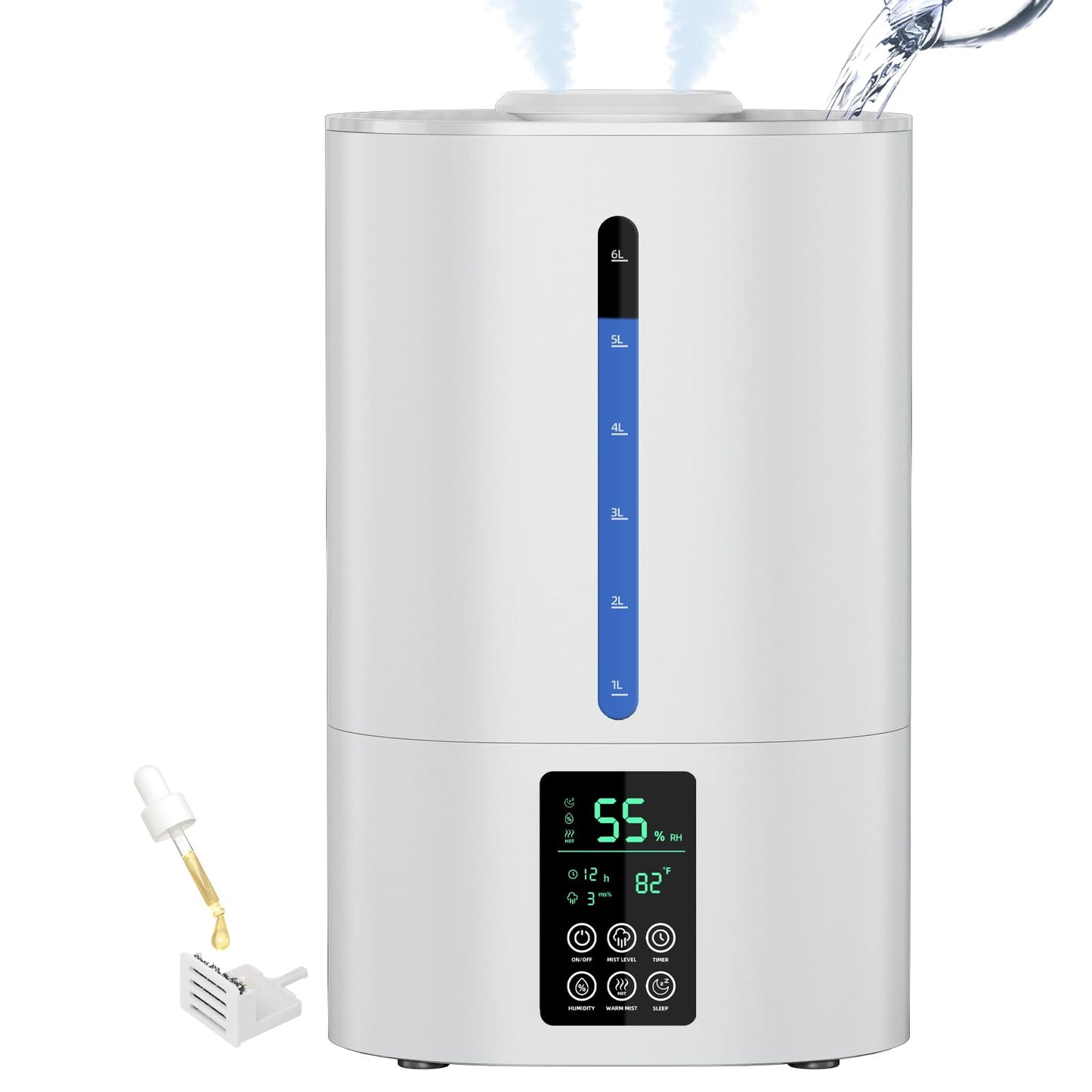 6L Humidifiers for Bedroom Large Room Home, Cool and Warm for Baby and Plants Mist Top Fill Desk Humidifiers Essential Oil Diffuser, Quiet with Adjustable Mist,360°Nozzle-Black