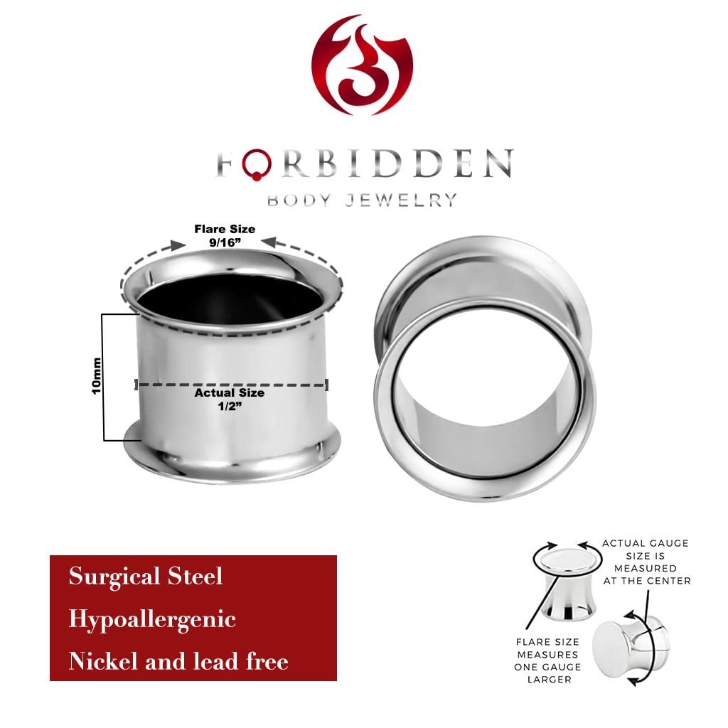 Forbidden Body Jewelry Ear Gauges, Ear Tunnels, Tunnels For Ears, 12G-2 Inch Surgical Steel Mirror Finish Double Flared Tunnel Plug Earrings (Sold in Pairs)