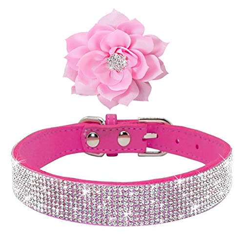 Rhinestone Dog Collar, Cute Dazzling Sparkling Soft Suede Leather Dog Cat Rhinestone Collar Crystal Diamond Pet Dog Puppy Collar (XS, Blue-1)
