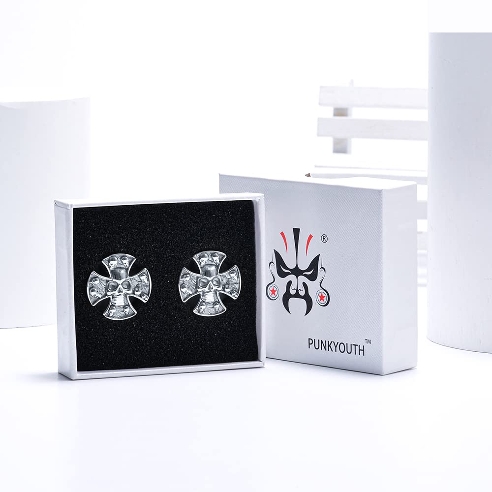 2PCS Stainless Steel 316L Punk Vintage Cross Skull Gauge For Ears Expander Stretcher Ear Tunnels Upgrade Saddle Plugs Double Flared Guage For Women Men 0g-1"