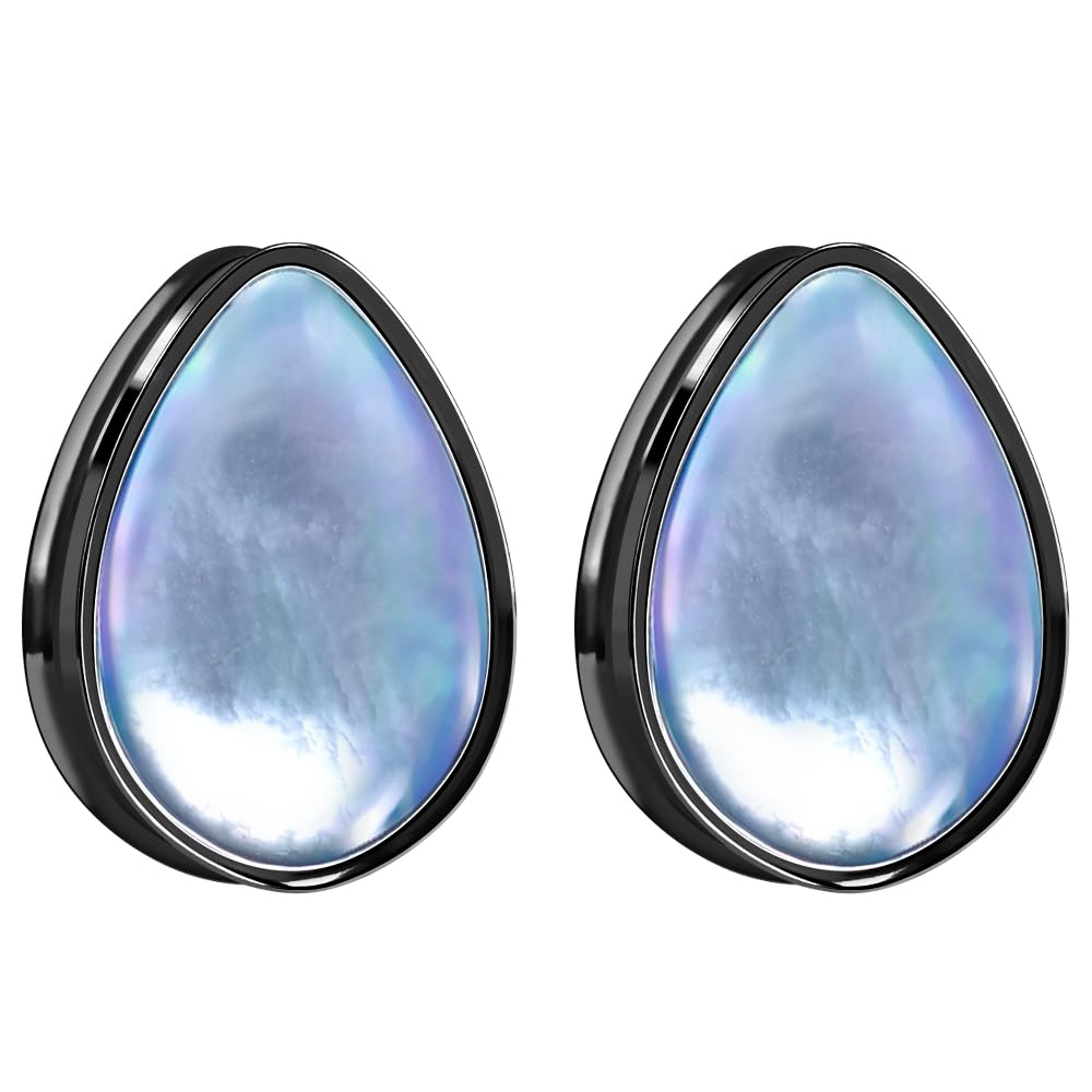 2PCS 8mm-25mm Pearl Shell Ear Gauges Saddle Tunnels 316L Stainless Steel Teardrop Heart Shape Double Flared Plugs Expander Stretcher Piercing