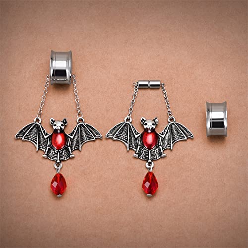 2PCS Stainless Steel Ear Gauges Tunnels Hollow Spider Bee Bat Chain Screw Fit For Men Women 6mm-25mm