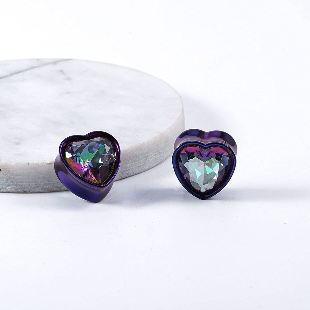 Surgical Steel Heart-Shaped Zircon Double Flared Ear Tunnels And Plugs Stretcher Expander Sold As Pair Gauge 8mm-25mm