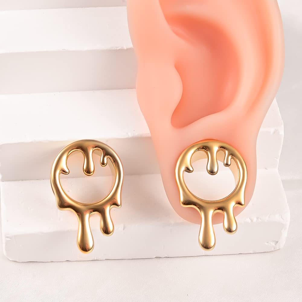 2PCS Cool Water Drops Ear Tunnels Plugs 316 Stainless Steel Ear Gauges Hypoallergenic Earring Expanders for Stretched Piercing Body Jewelry