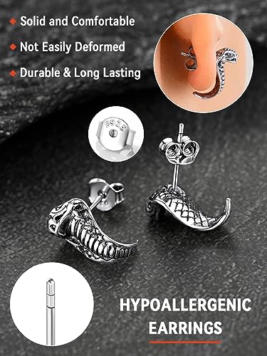 FaithHeart Dragon/Dinosaur/Snake Hoop Earrings for Men, Sturdy Stainless Steel Punk Biker Animals Hypoallergenic Jewelry, Gift Box