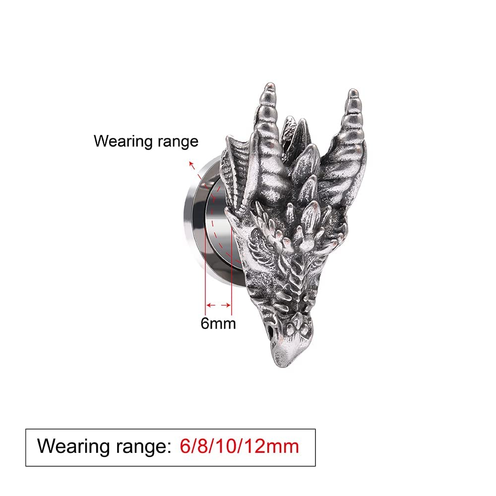 1 Pair Stainless Steel Dragon Head Ear Gauges Tunnels Jewelry For Man For Woman Body Piercing Jewelry 2g-1/2 Inch Stretcher Plugs