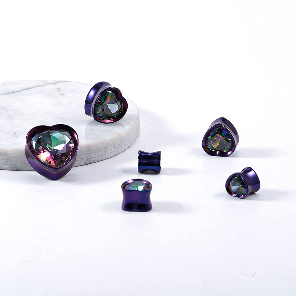 Surgical Steel Heart-Shaped Zircon Double Flared Ear Tunnels And Plugs Stretcher Expander Sold As Pair Gauge 8mm-25mm