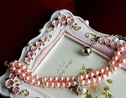 Luxury 2 Row Pearls Rhinestones Pet Cat Dog Necklace Collar Jewelry with Bling Crystal Ball Charm Pendant for Pets Cats Small Dogs Female Puppy Chihuahua Yorkie Girls Costume Outfits