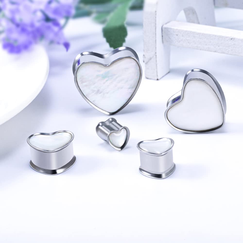 2PCS 8mm-25mm Pearl Shell Ear Gauges Saddle Tunnels 316L Stainless Steel Teardrop Heart Shape Double Flared Plugs Expander Stretcher Piercing