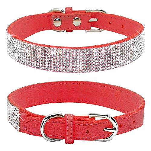 Rhinestone Dog Collar, Cute Dazzling Sparkling Soft Suede Leather Dog Cat Rhinestone Collar Crystal Diamond Pet Dog Puppy Collar (XS, Blue-1)