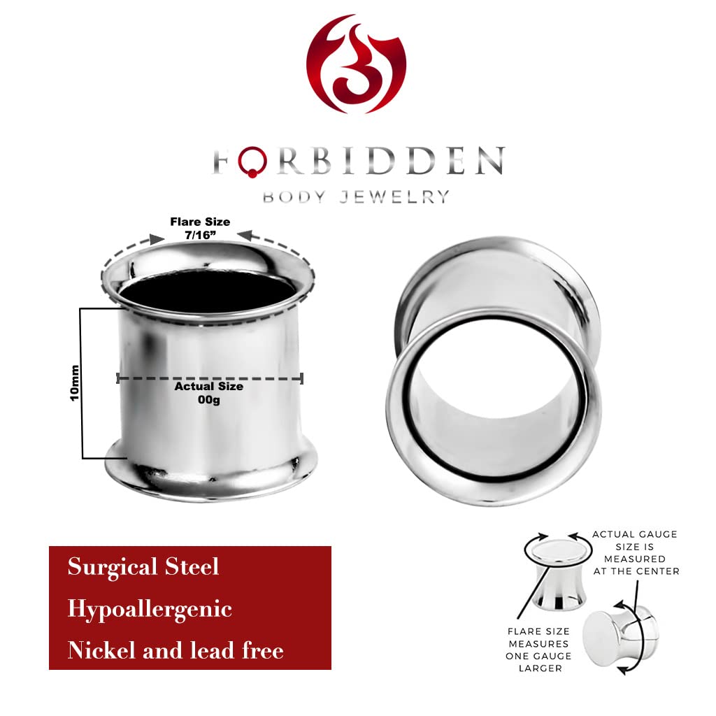 Forbidden Body Jewelry Ear Gauges, Ear Tunnels, Tunnels For Ears, 12G-2 Inch Surgical Steel Mirror Finish Double Flared Tunnel Plug Earrings (Sold in Pairs)