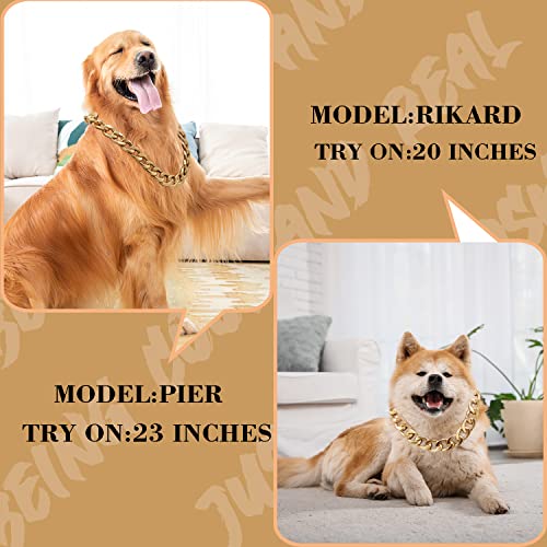 18K Gold Plated Dog Chain Collar-3/4 Inch (20mm) Width Cuban Link Durable Dog Necklace, Cute Fashion Pet Collar for Pit Bulldog, Light Metal Jewelry Bold Chain Puppy Accessories (26 inch, Gold)