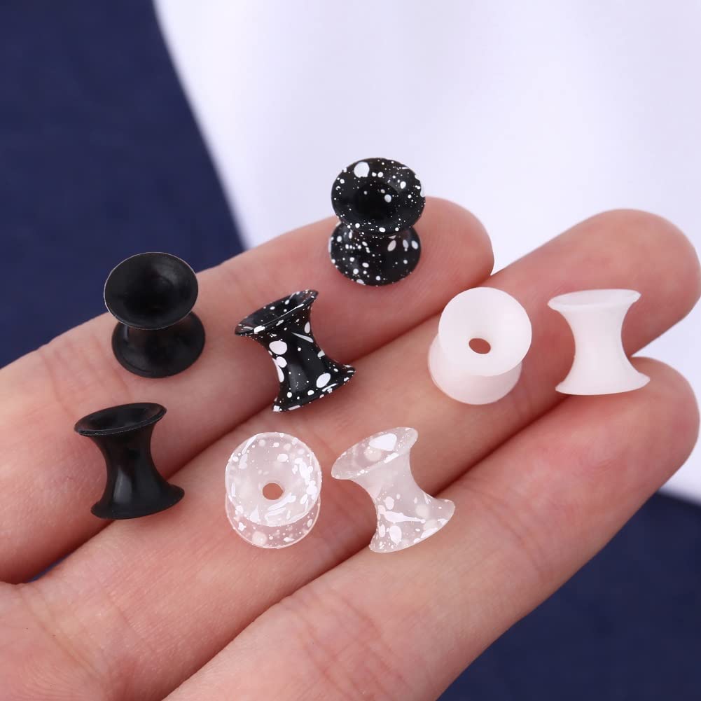 OUFER 8PCS Silicone Ear Gauges Flexible Ear Tunnels Plugs Stretchers Expander Double Flared Flesh Ear Piercing Jewelry for Women Men