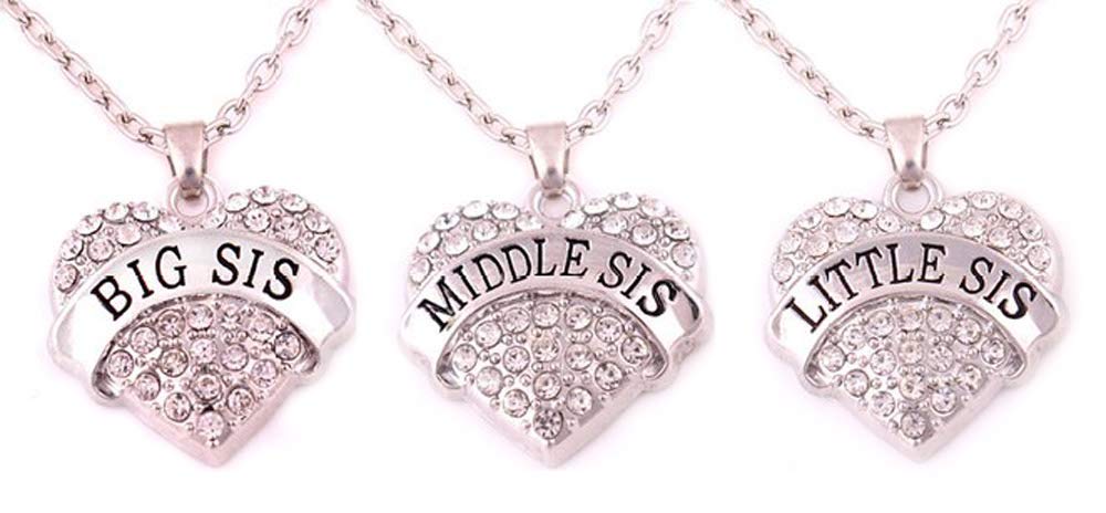 Charm.L Grace Crystal Heart Necklaces Set Mom Big Sis Middle Lil Sister