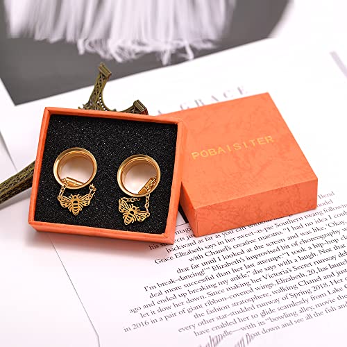 2PCS Stainless Steel Ear Gauges Tunnels Hollow Spider Bee Bat Chain Screw Fit For Men Women 6mm-25mm