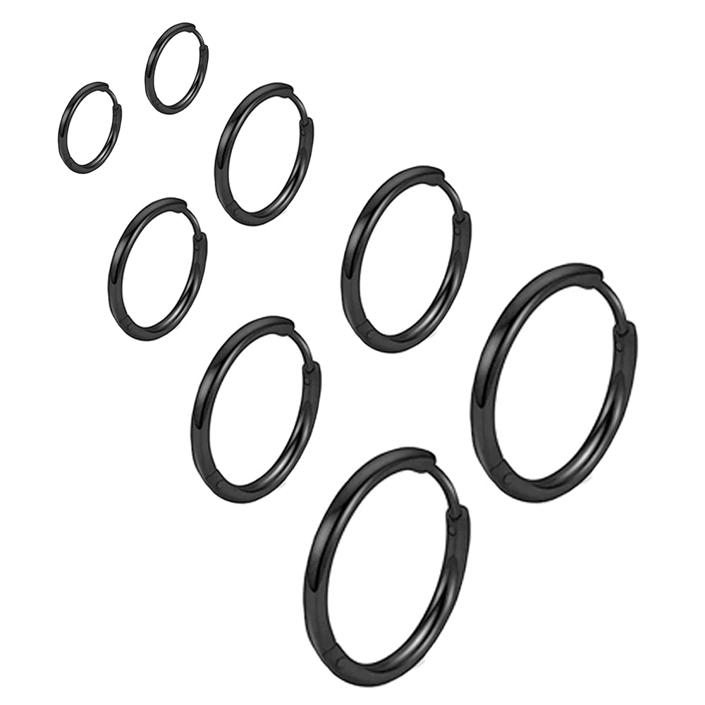 316L Surgical Stainless Steel Huggie Hoop Earrings 6mm 8mm 10mm 11mm 12mm 14mm Hypoallergenic Earrings Hoop Cartilage Helix Lobes Hinged Sleeper Earrings For Men Women Girls