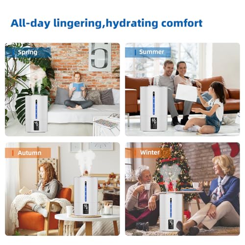 6L Humidifiers for Bedroom Large Room Home, Cool and Warm for Baby and Plants Mist Top Fill Desk Humidifiers Essential Oil Diffuser, Quiet with Adjustable Mist,360°Nozzle-Black