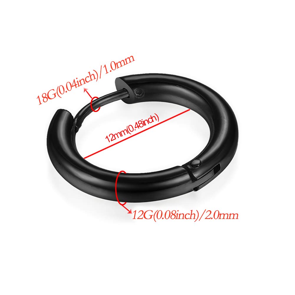 316L Surgical Stainless Steel Huggie Hoop Earrings 6mm 8mm 10mm 11mm 12mm 14mm Hypoallergenic Earrings Hoop Cartilage Helix Lobes Hinged Sleeper Earrings For Men Women Girls