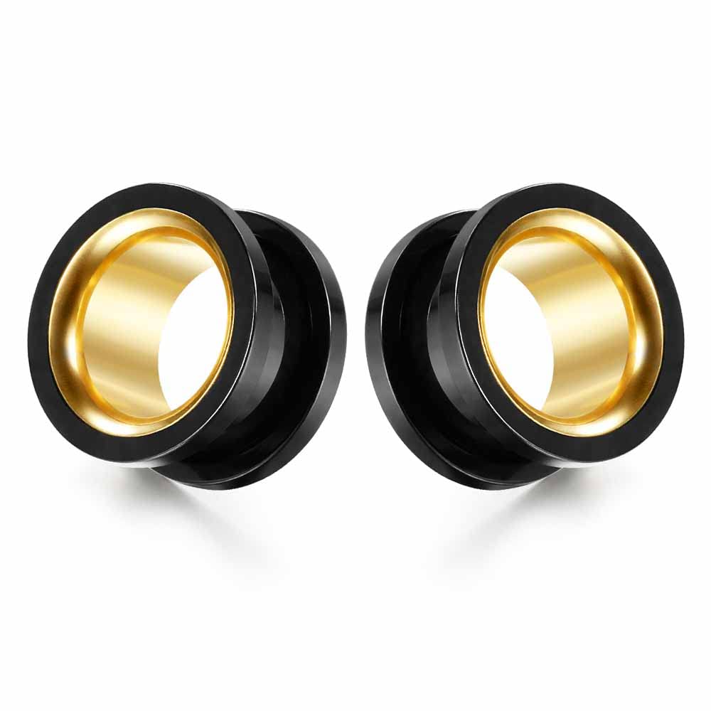 2PCS Stainless Steel Screw Ear Gauges Tunnels Hollow Double Flare Black Gold For Man For Woman Body Piercing Jewelry 6mm-30mm Stretcher