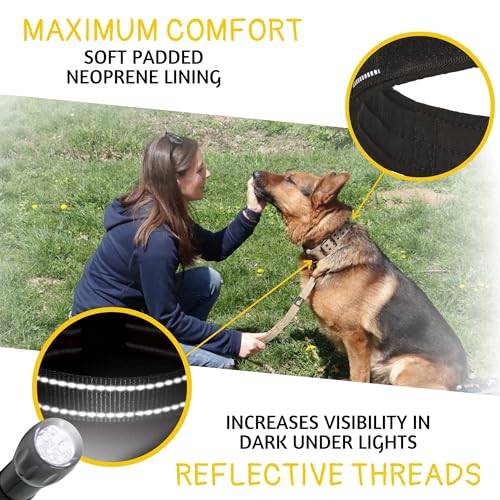 ADITYNA - Heavy Duty Dog Collar with Handle - Thick Dog Collar for Large Dogs - Wide, Reflective, Tactical, Soft Neoprene Padded - Perfect Dog Collar for Training and Walking