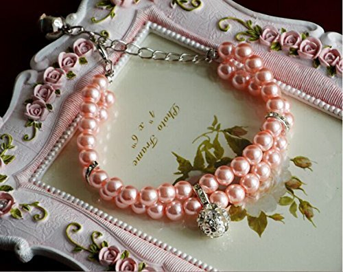 Luxury 2 Row Pearls Rhinestones Pet Cat Dog Necklace Collar Jewelry with Bling Crystal Ball Charm Pendant for Pets Cats Small Dogs Female Puppy Chihuahua Yorkie Girls Costume Outfits