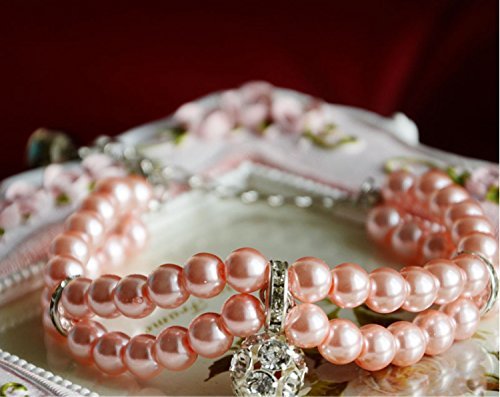 Luxury 2 Row Pearls Rhinestones Pet Cat Dog Necklace Collar Jewelry with Bling Crystal Ball Charm Pendant for Pets Cats Small Dogs Female Puppy Chihuahua Yorkie Girls Costume Outfits