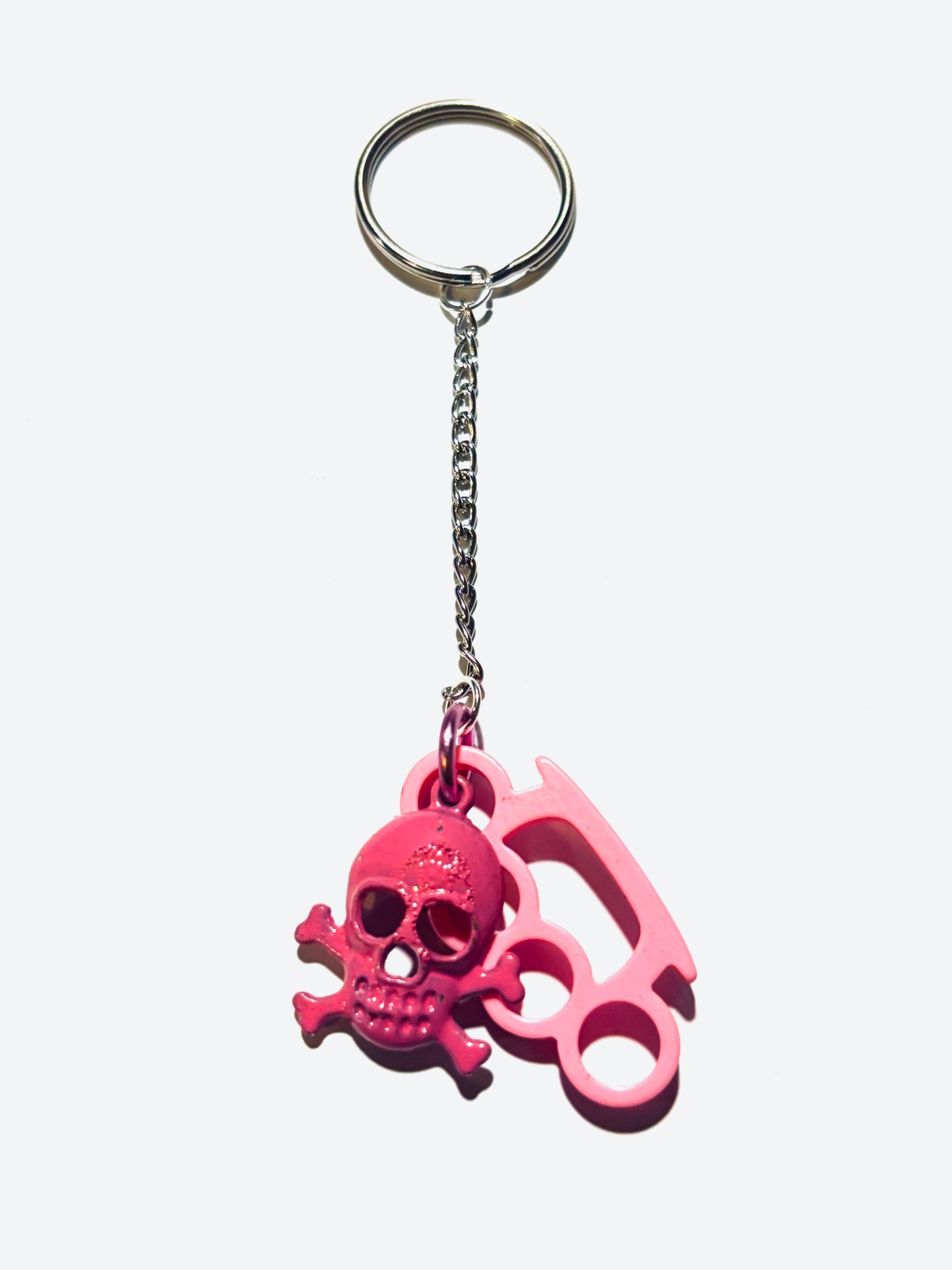 Brass Knuckle Duster and Skull Dual Charm Keychain