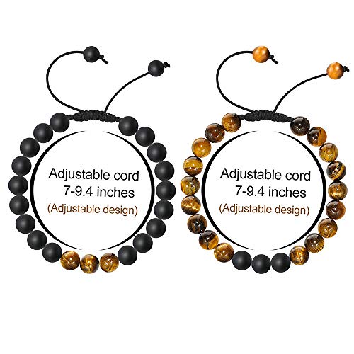 M MOOHAM Natural Stone Bracelets for Men - 8mm Tiger Eye | Matte Agate | Lava Rock Bracelets for Men Teen Boys Gifts Fathers Day Anniversary Birthday Gifts for Him