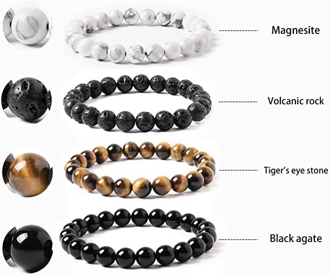 Black Obsidian Hematite Triple Protection Bracelet 10MM beads Set, Blue Tiger Eye Beads Bracelets, Lava Stone bracelets for Men Women