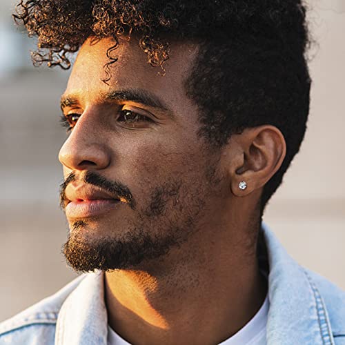 Black Stainless Steel Stud Earrings for Men Women Small Huggie Hoop Earrings Set for Men Cool Goth Punk Earrings Barbell Earrings Black Silver Hoop Cartilage Earring (Classic) (Black Tone)