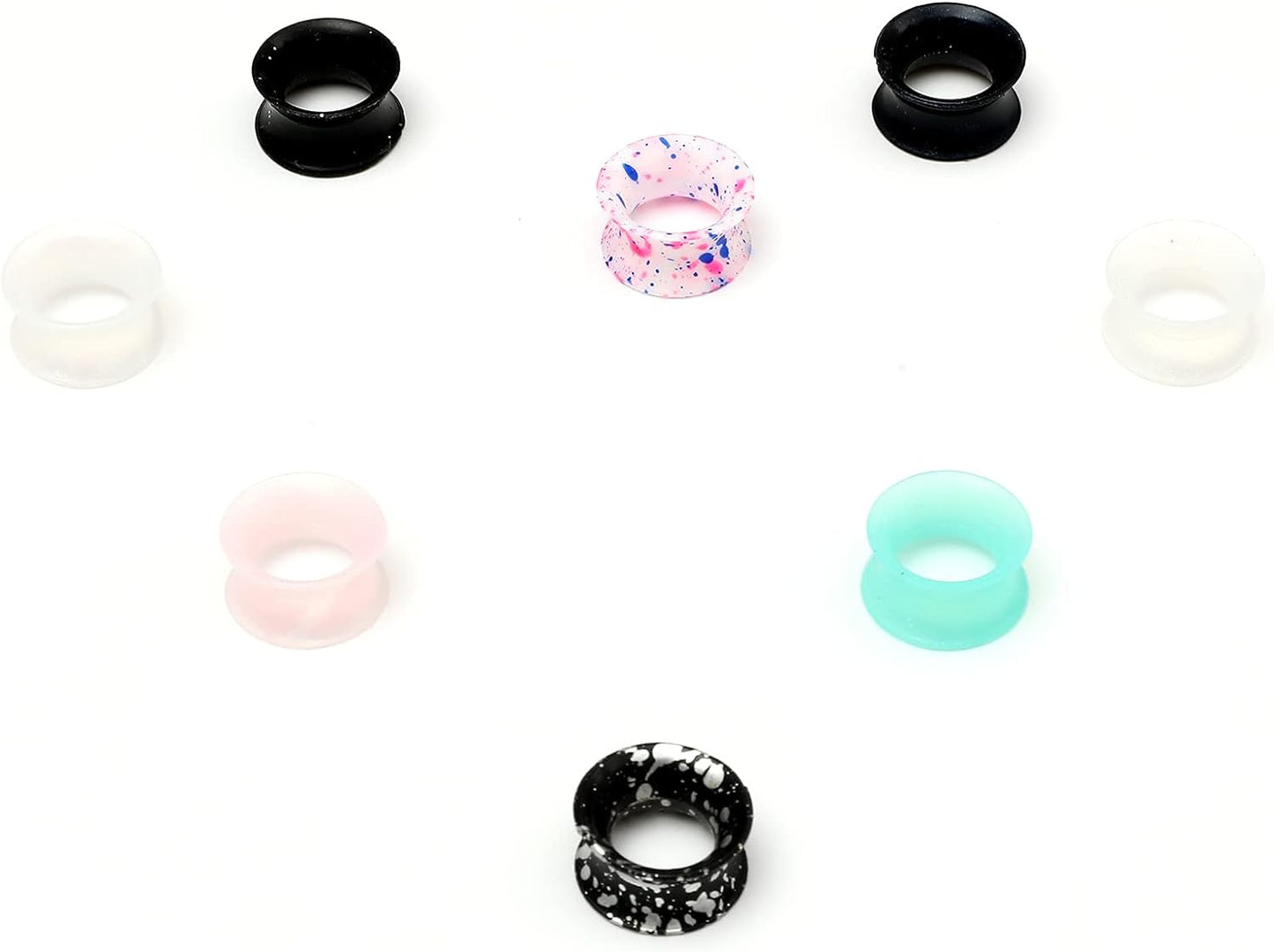 WBRWP 48/32/24/22/20/16/12pcs Ear Tunnels and Plugs - Double Flared Hollow Hard/Soft Silicone Ear Gauges - Ear Expander Stretcher Body Piercing Jewelry 8g-1"