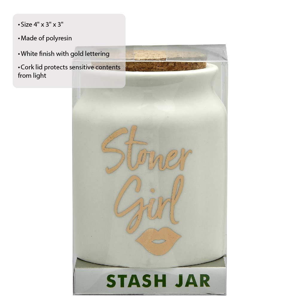 FASHIONCRAFT 88070 Stoner Girl Stash Jar – White with Gold Letters, Novetly Stash Jar, Herb Jar