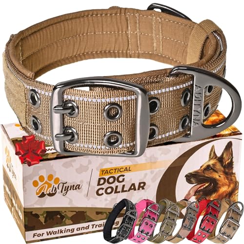 ADITYNA - Heavy Duty Dog Collar with Handle - Thick Dog Collar for Large Dogs - Wide, Reflective, Tactical, Soft Neoprene Padded - Perfect Dog Collar for Training and Walking