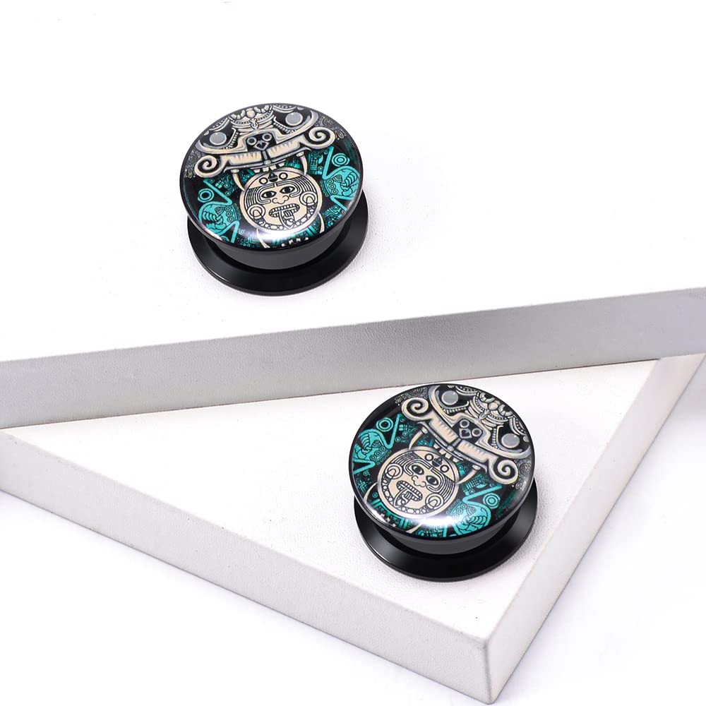 1 Pair Acrylic Solid Screw On Ear Plugs Tunnels Allergy Free 2g- 1 Inch Stretcher Steampunk Graffiti Pattern Color Painting For Women For Men Body Piercing Jewelry