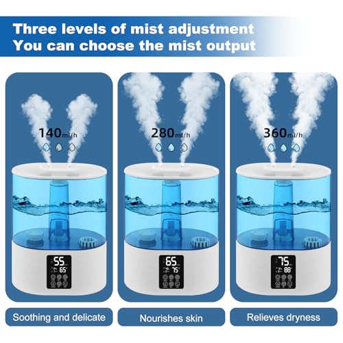 6L Humidifiers for Bedroom Large Room Home, Cool and Warm for Baby and Plants Mist Top Fill Desk Humidifiers Essential Oil Diffuser, Quiet with Adjustable Mist,360°Nozzle-Black