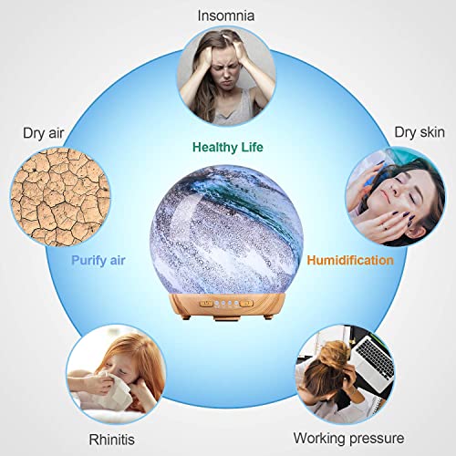 Moon Essential Oil Diffuser, Glass Cool Mist Humidifier with 4 Timer,7 LED Colors and Waterless Auto Shut-Off Settings for Baby Home Office (250ml)