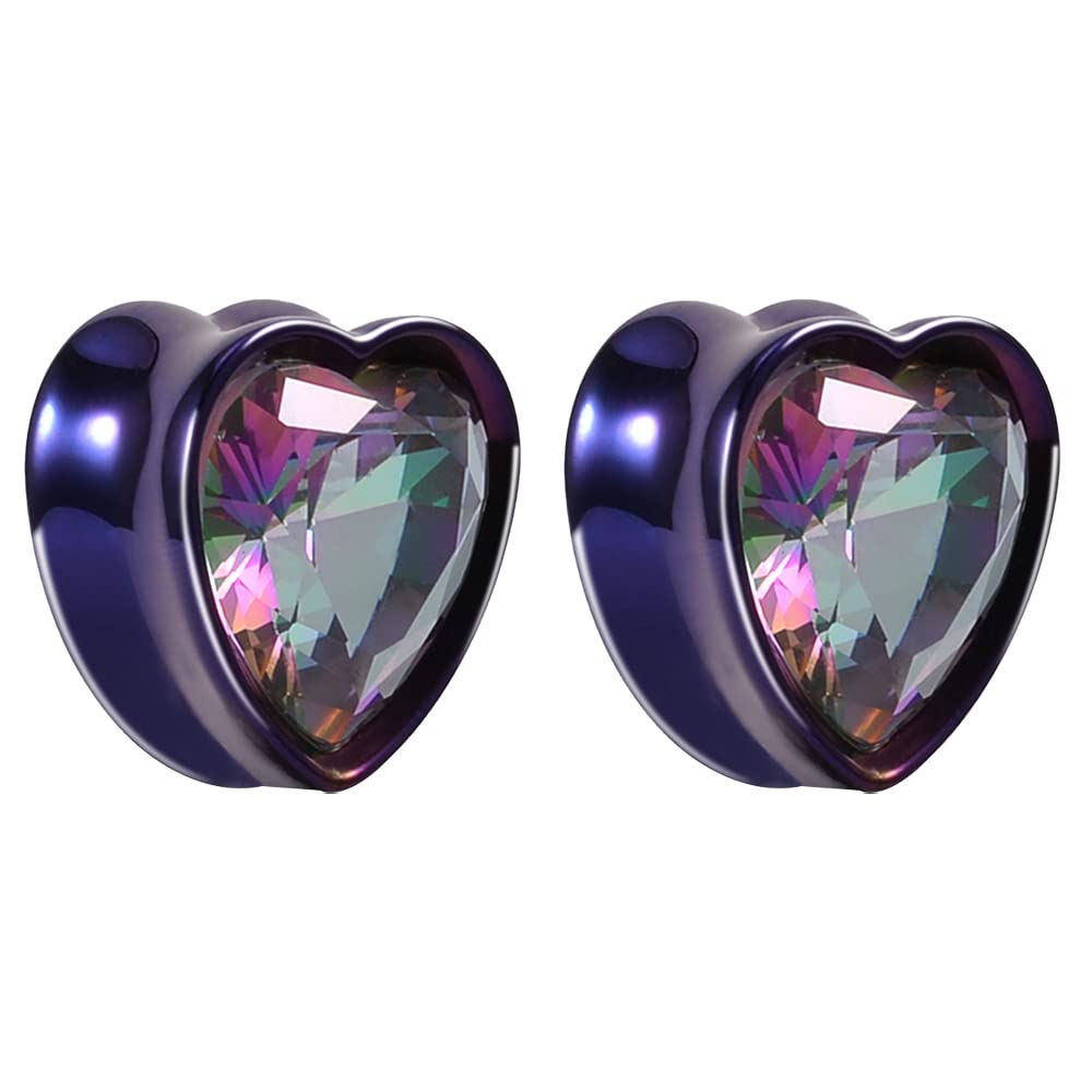 Surgical Steel Heart-Shaped Zircon Double Flared Ear Tunnels And Plugs Stretcher Expander Sold As Pair Gauge 8mm-25mm
