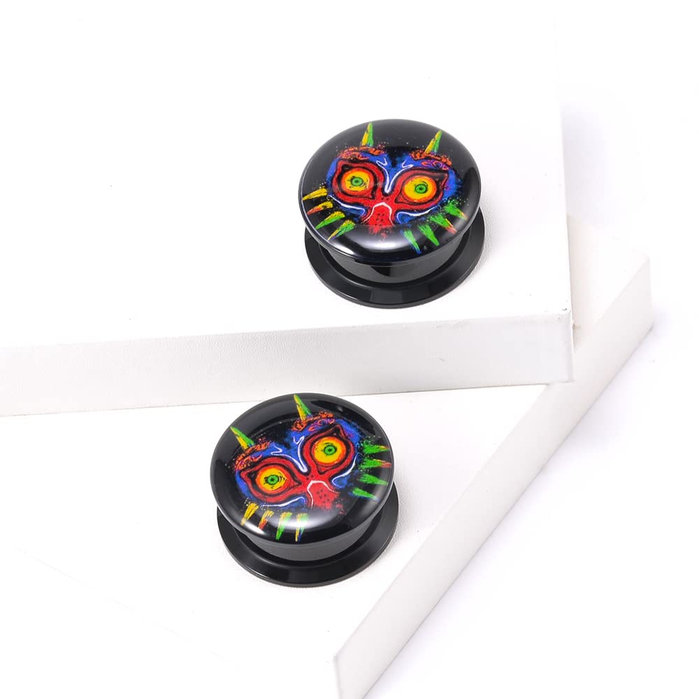1 Pair Acrylic Solid Screw On Ear Plugs Tunnels Allergy Free 2g- 1 Inch Stretcher Steampunk Graffiti Pattern Color Painting For Women For Men Body Piercing Jewelry