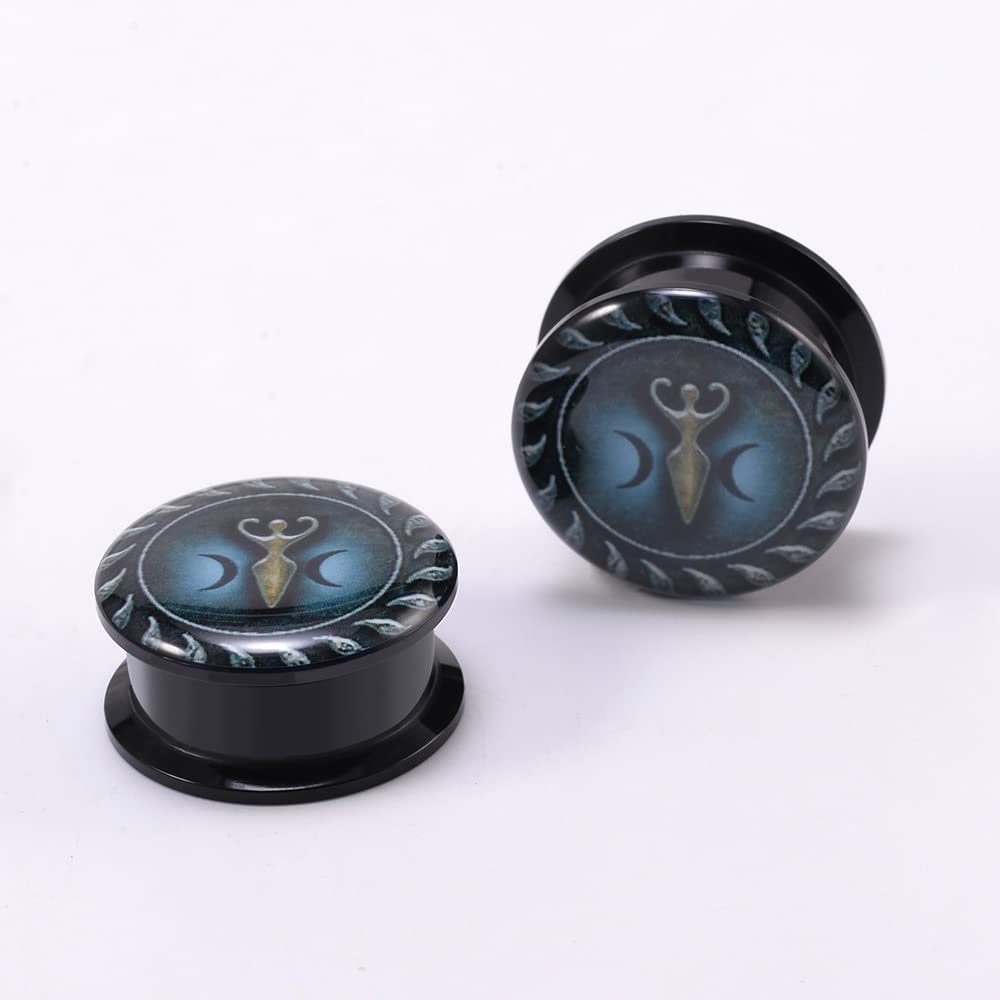 1 Pair Acrylic Solid Screw On Ear Plugs Tunnels Epoxy Allergy Free 2g - 1 Inch Stretcher Japanese Wave Pattern Vector Art Color Drawing For Women For Men Body Piercing Jewelry