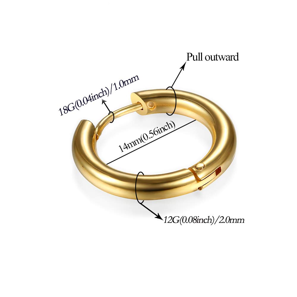 316L Surgical Stainless Steel Huggie Hoop Earrings 6mm 8mm 10mm 11mm 12mm 14mm Hypoallergenic Earrings Hoop Cartilage Helix Lobes Hinged Sleeper Earrings For Men Women Girls