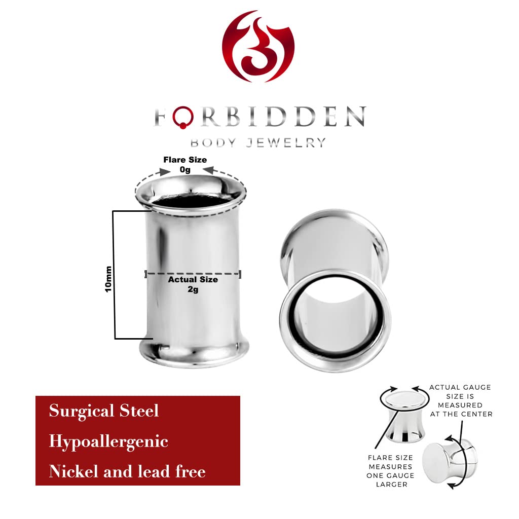 Forbidden Body Jewelry Ear Gauges, Ear Tunnels, Tunnels For Ears, 12G-2 Inch Surgical Steel Mirror Finish Double Flared Tunnel Plug Earrings (Sold in Pairs)